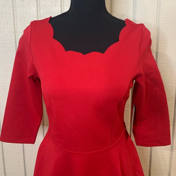 Lulu’s Tip The Scallops Red Scalloped Skater Dress, size medium. NWT. - Picture 4 of 6